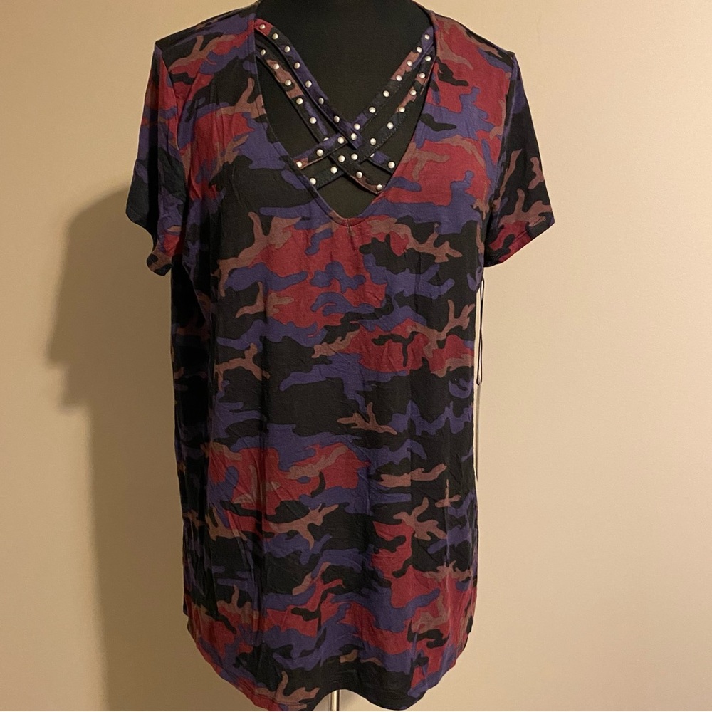NWT Rock & Republic Camo black purple studded front size XL